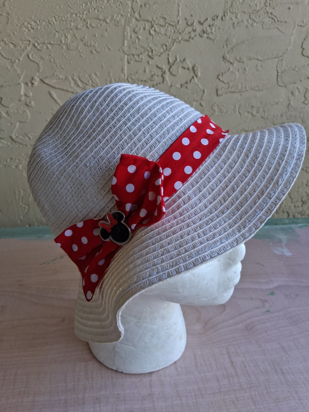 Disney White Sun Hat with Red Polka Dot Bow